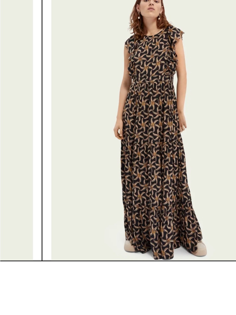 Scotch & Soda Drapey Scalloped Edge Black Starfish Patterned Maxi Dress